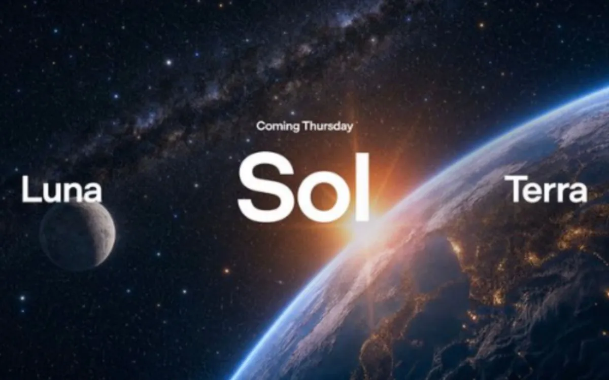 Ankündigungsbild von OpenAI zu GPT-5.6: die drei KI-Modelle Luna, Sol und Terra als Mond, Sonne und Erde im Weltall