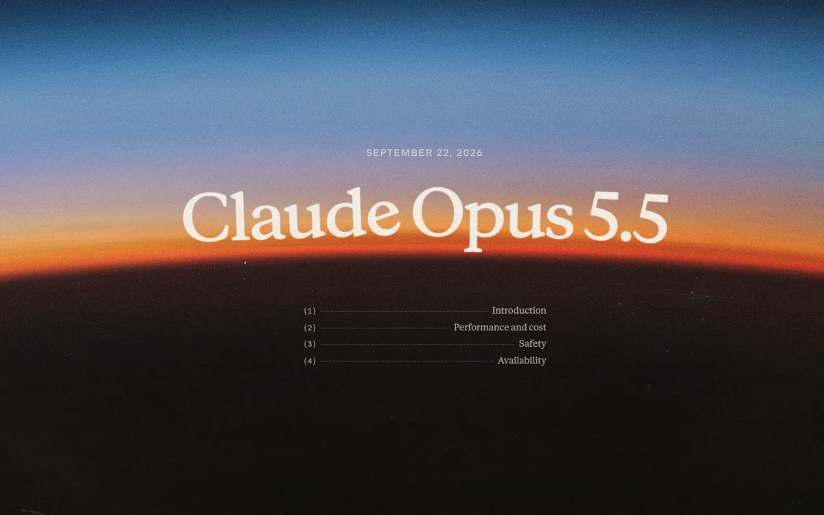 Ankündigung von Anthropic zu Claude Opus 5.5: Schriftzug Claude Opus 5.5 vor einem Horizont im Sonnenaufgang
